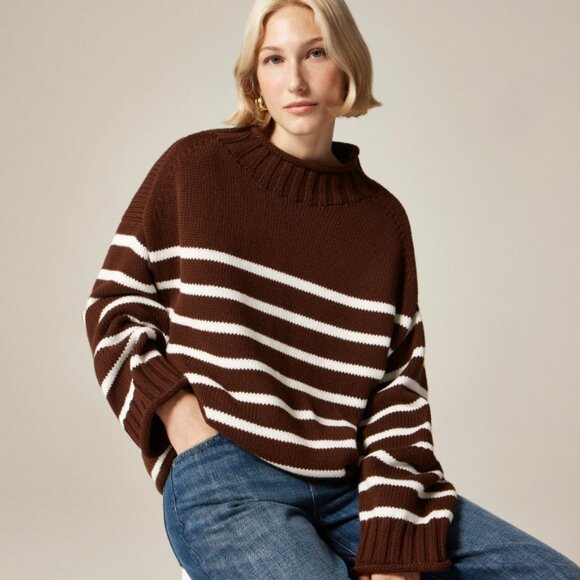 NWT J.Crew 2025 Rollneck™ sweater in stripe -- Brown Ivory - Picture 1 of 4